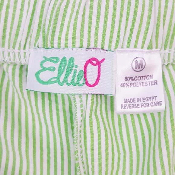 ELLIE O Vintage Linens Drawstring Shorts, Spring Cut, Green Stripe Made in Egypt - Picture 3 of 5